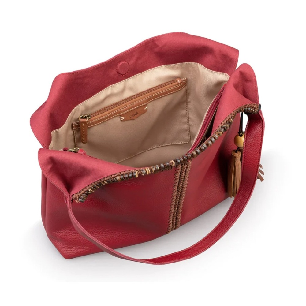 NEW The Sak Women Large Huntley Leather Crimson Red Hobo Bag Crochet Bead 108601 - Picture 8 of 16